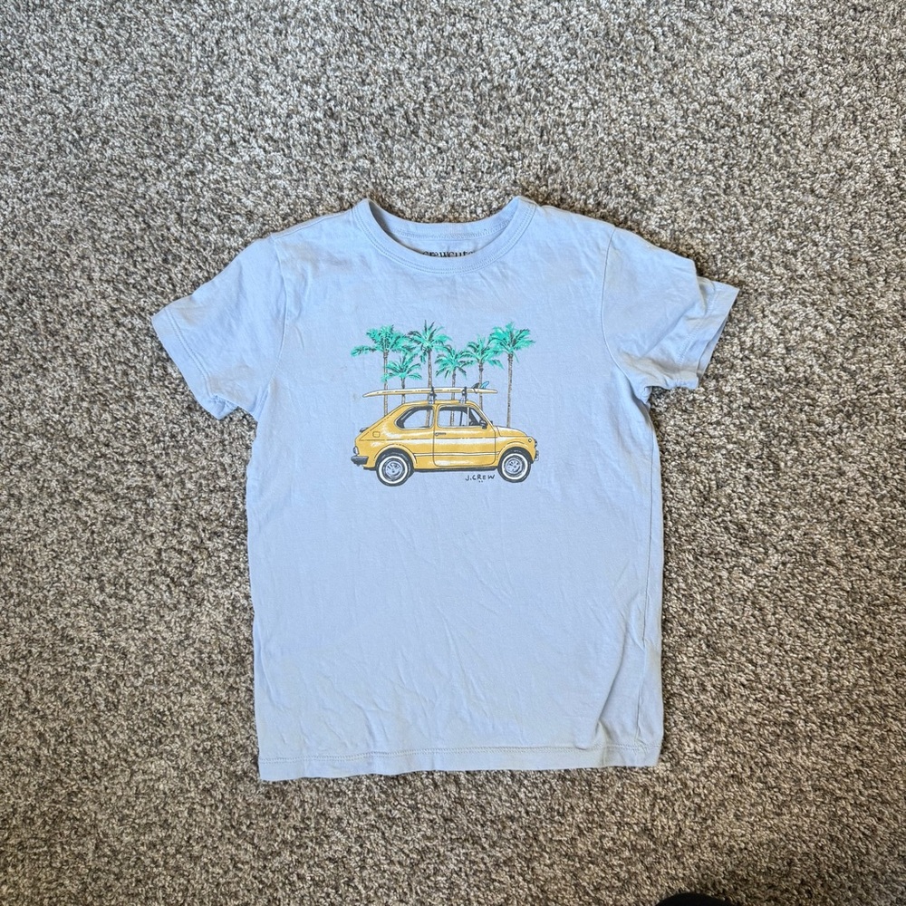 Crewcuts Light Blue T-Shirt with Car and Palm Tree Graphic. Size 6-7